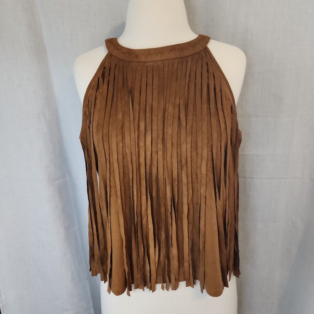 Rock & Roll Cowgirl Sm High Neck Halter Full Fringe Top Western Boho Festival